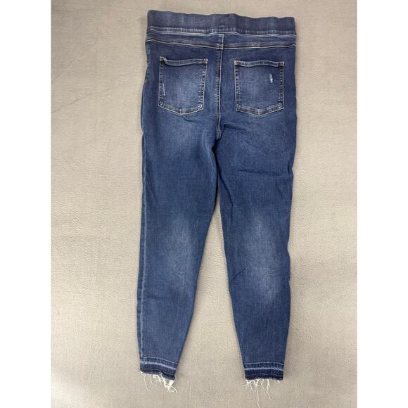 Spanx Legging Jeans Large Denim Raw Hem Distressed High Rise Medium Wash Stretch - Picture 3 of 7